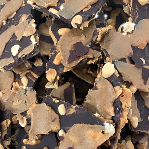 GLOW Dark Chocolate 'Snickers Bar' Bark - Salt + Date Caramel + Roasted Peanuts + Peanut Butter (150 g)